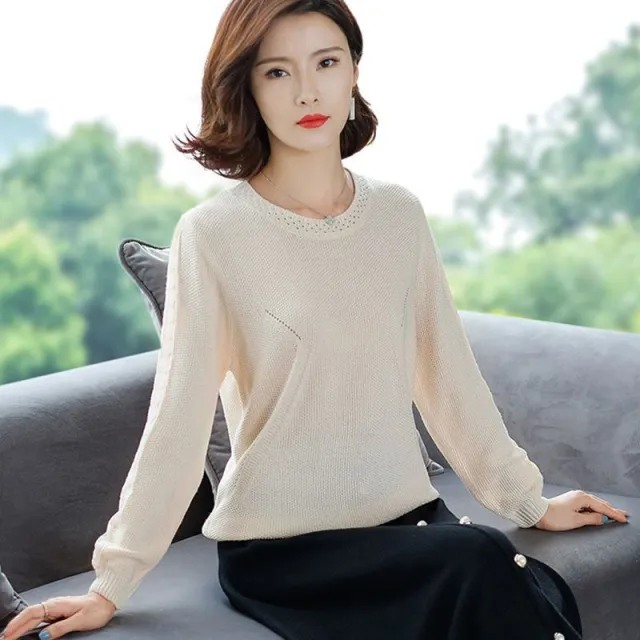 Loose Round Neck Hollow Top Sweater White - Shop at LoveMi