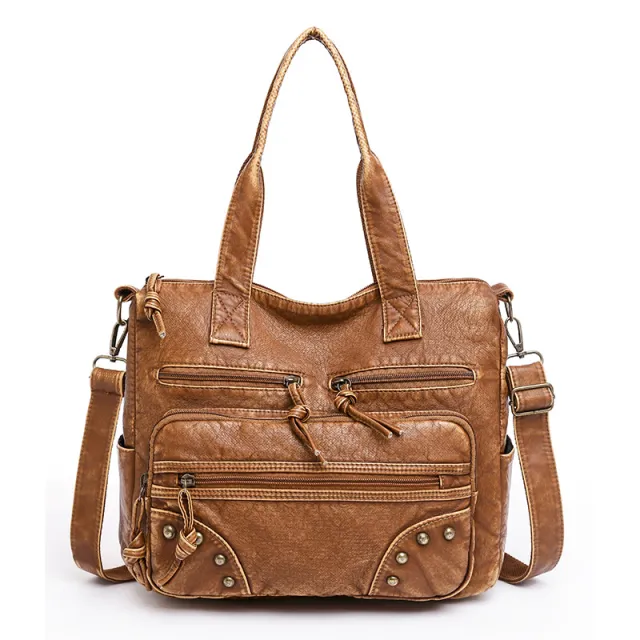 Stylish Retro Minimalism Handbag Women's Casual And Lightweight Washed Leather All match Shoulder Bag Style 3 - Shop at LoveMi