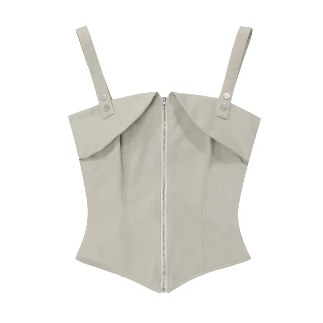 Women's Irregular Slim fit Zipper Vest Apricot - Shop at LoveMi