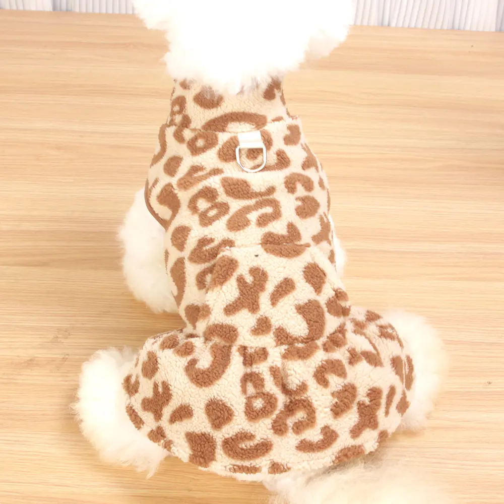 Fleece Autumnwinter Leopard-print Princess Dress Pet Clothing
