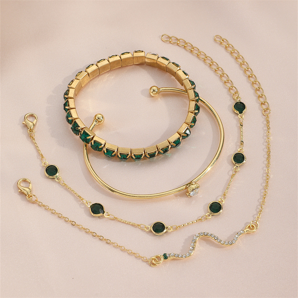 4pcs Bracelet Suit Fashion Green Grandmother Diamond Stretch Bracelet Women's Set - Image 8