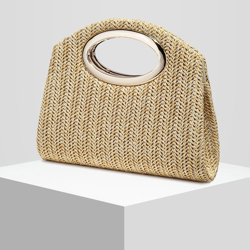 New Womens Straw-Weave Striped Evening Crossbody Bag