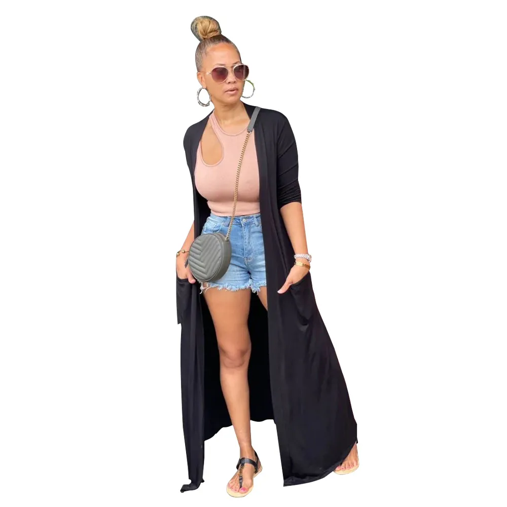 Women's Solid Color Casual Coat - Black