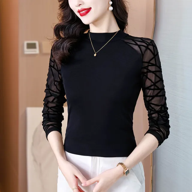 Spring Lace spliced Flocking Slim fit Black - Shop at LoveMi