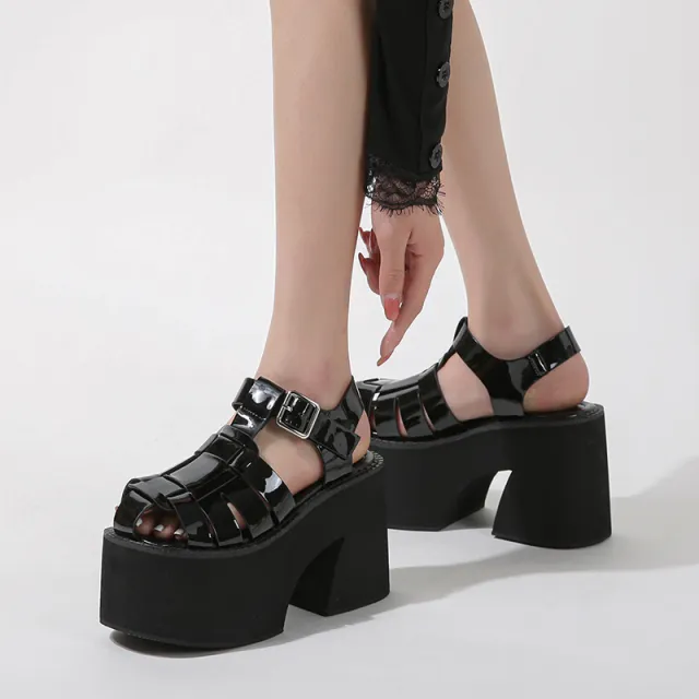 Summer Chunky Heel Platform High Heel Sandals Muffin Black - Shop at LoveMi
