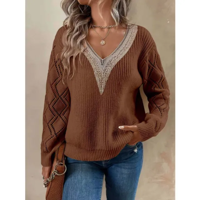Spring And Autumn V neck Sweater New Loose Casual Brown - Shop at LoveMi