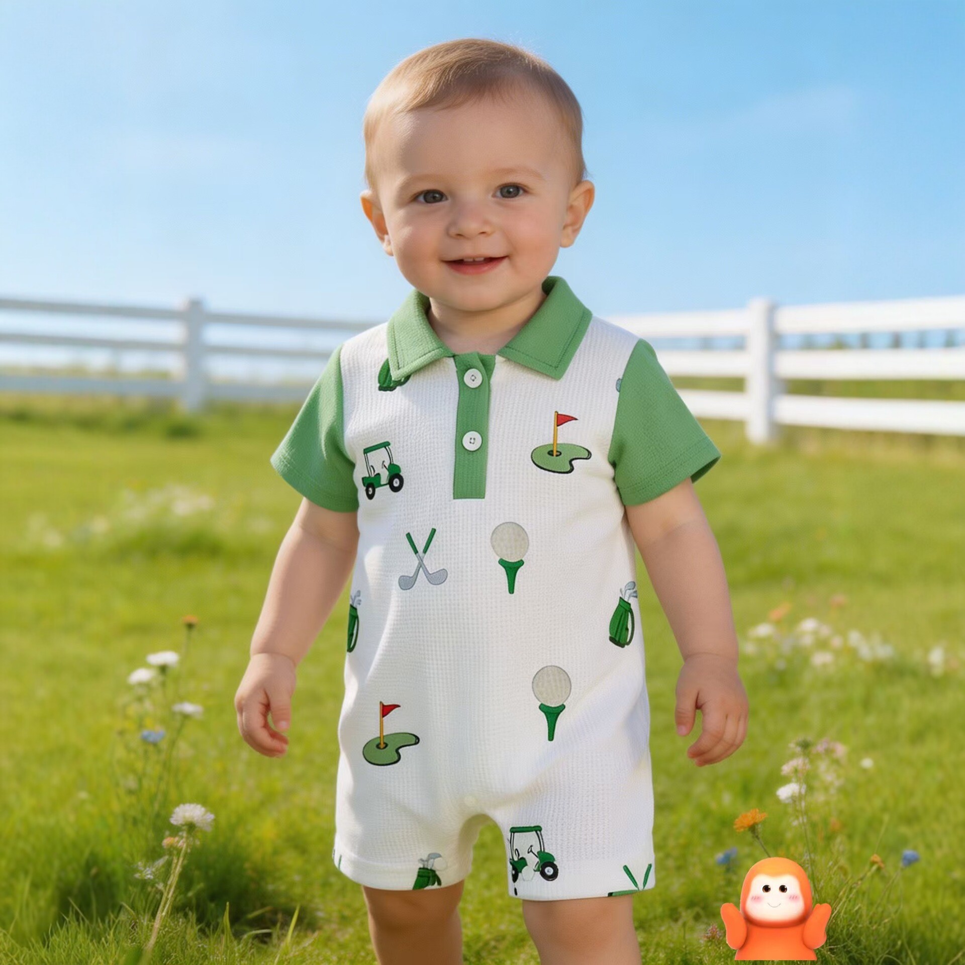 Golf-patterned Onesie Romper For Children