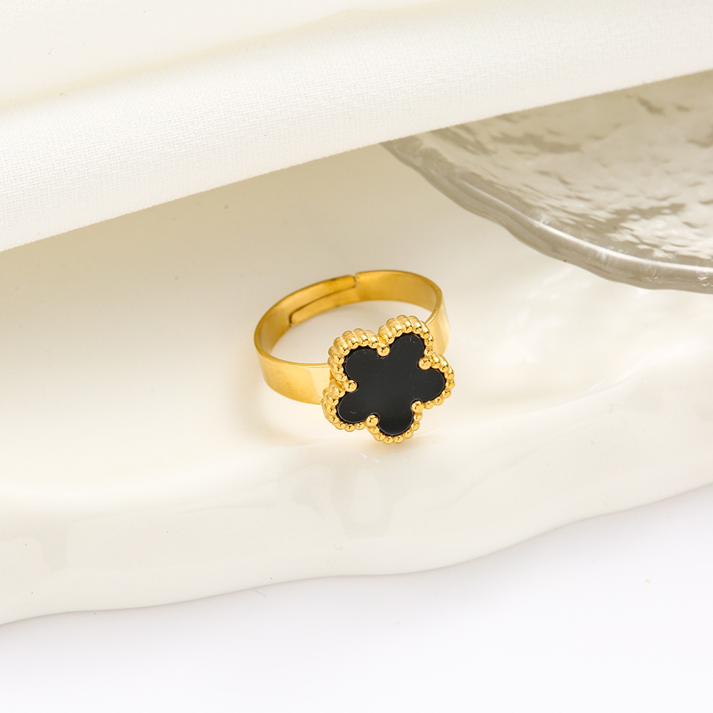 Lucky Five Leaves Flower Ring Female Opening Adjustable Non-fading Ring Ornament