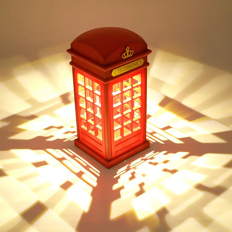 Retro Telephone Booth Bedside Lamp with USB Charging