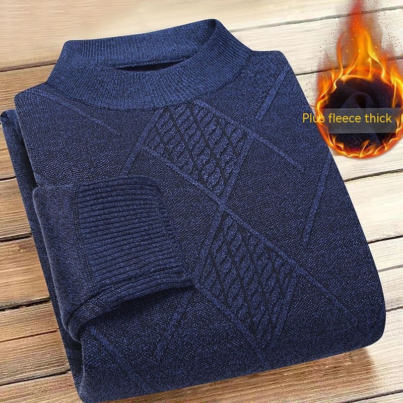Autumn And Winter Men's Fleece-lined Sweater