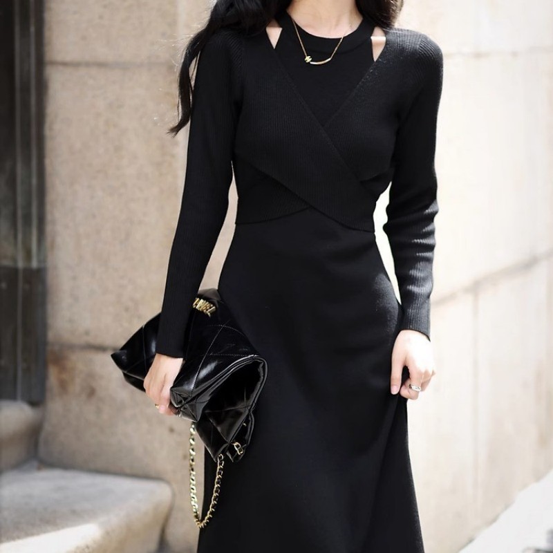 French Style Temperament Socialite Design Sense Knitted Dress