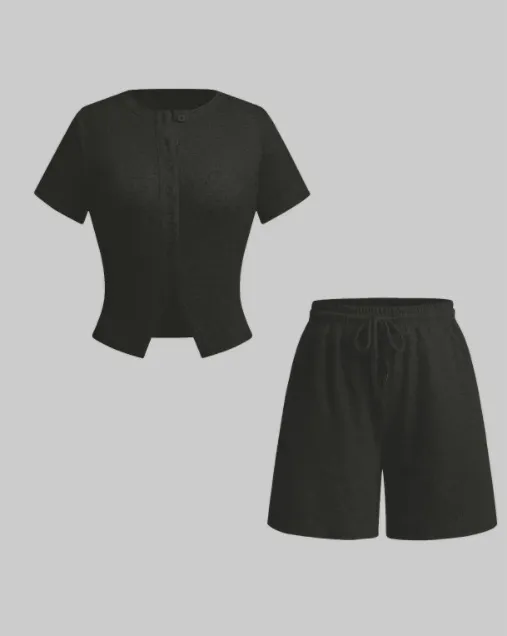 Women's Sexy Slim fit Short Sleeve Blouse And Pants Black - Shop at LoveMi