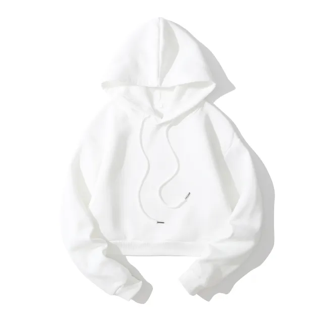 Women's Hooded Cropped High waist Fleece Hoodie White - Shop at LoveMi