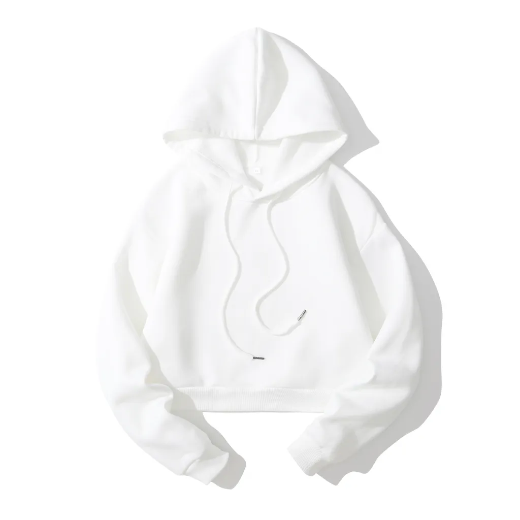 Women's Hooded Cropped High-waist Fleece Hoodie - White