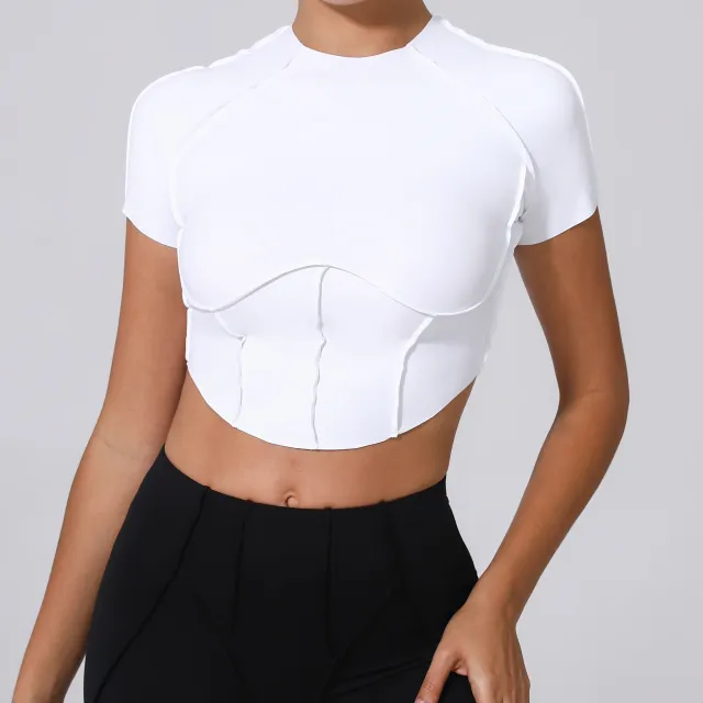 Autumn Sand Nude Feel Yoga Short Sleeve No Chest Pad Quick drying Tight Three dimensional White - Shop at LoveMi
