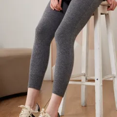 Cashmere Drawstring Tights Women's Inner Wear High Waist Slim Fit Leggings - Elegant Gray - View 1