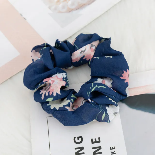 Floral Fabric Print Large Intestine Hair Tie 3 Navy Blue - Shop at LoveMi