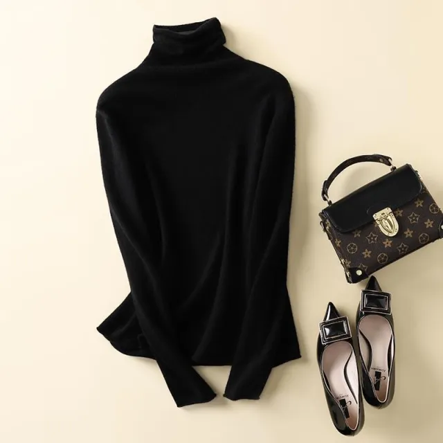 Turtleneck Western Style Inner Wear Thin Knitted Cashmere Sweater Black - Shop at LoveMi