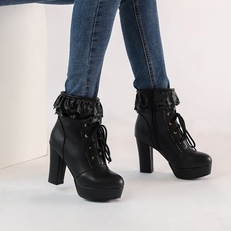 Title 33, Autumn and Winter Lace Up Womens Thick Heel Fa...