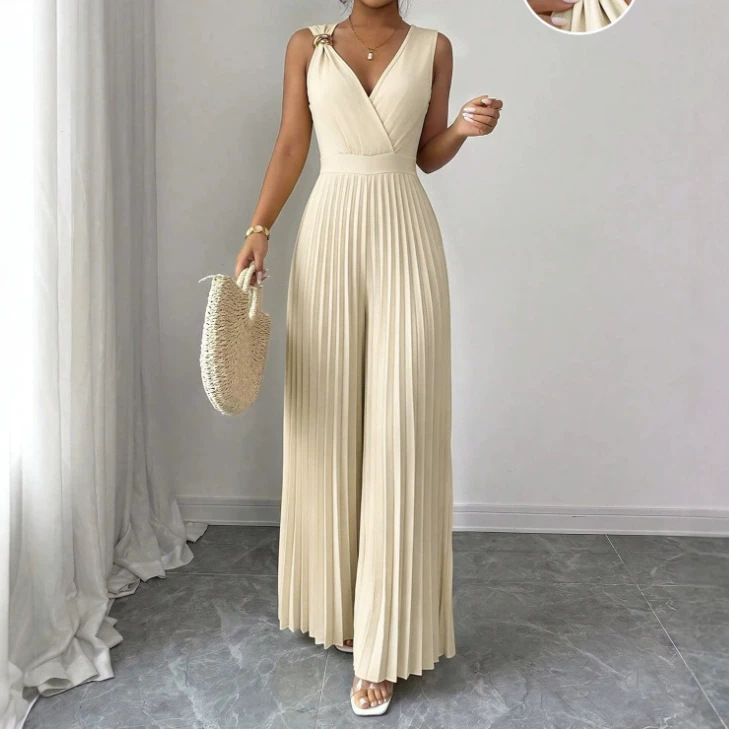 Womens Spring Summer Jumpsuit With V-Neck And Sleeveless Design