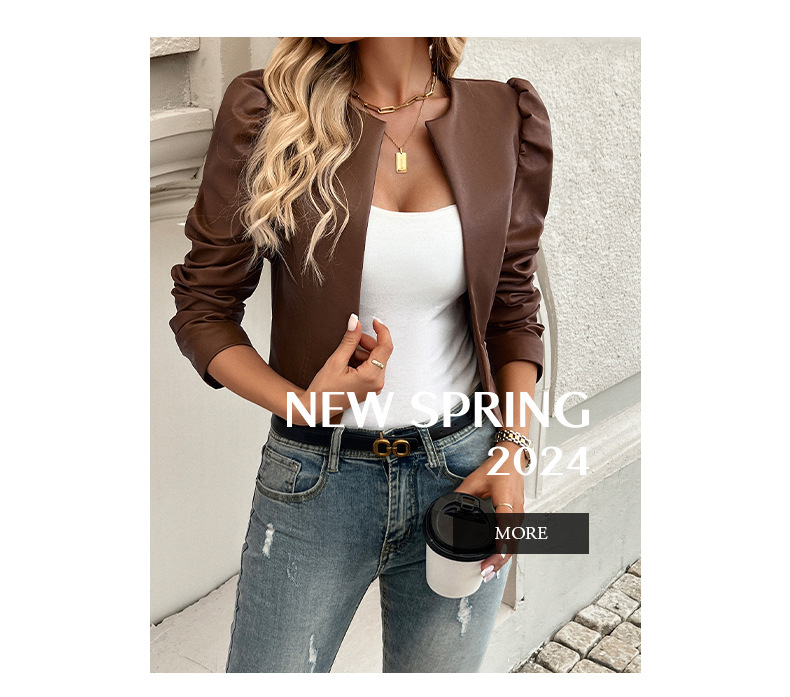 Title 14, Womens Leather Jacket, Solid Color Cardigan. A...