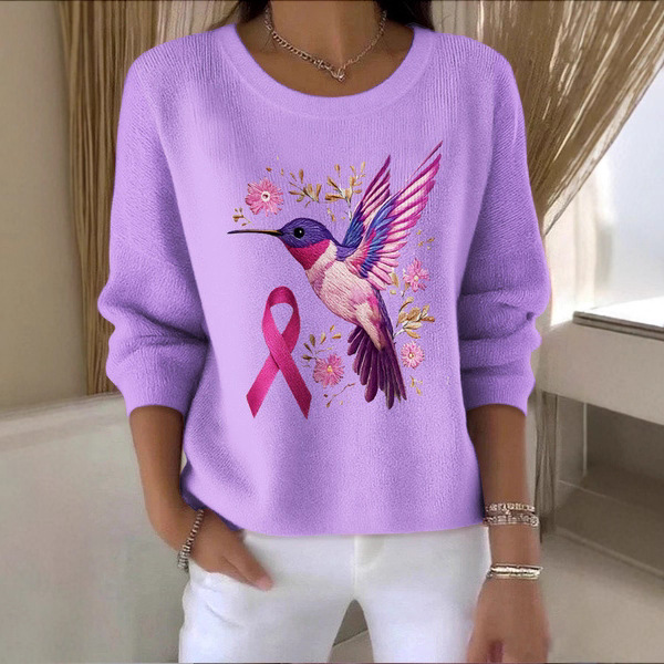 Womens Fashion 3D Digital-Print Crew-Neck Long-Sleeve Top