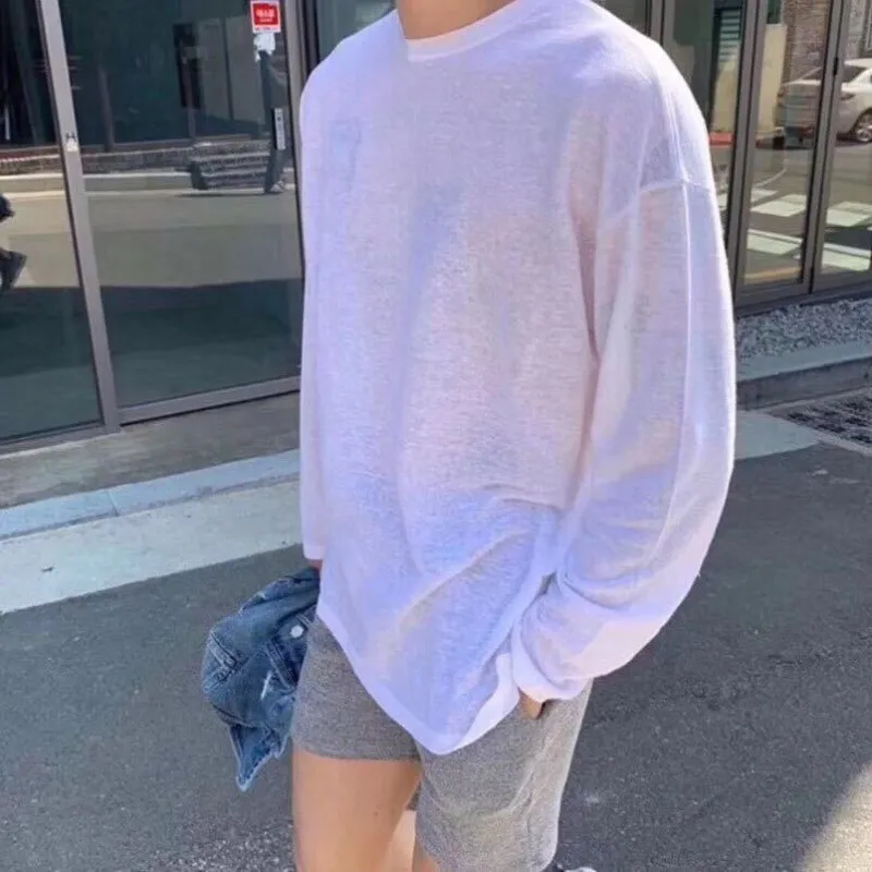 Men's Solid Color Loose Long Sleeves T-shirt