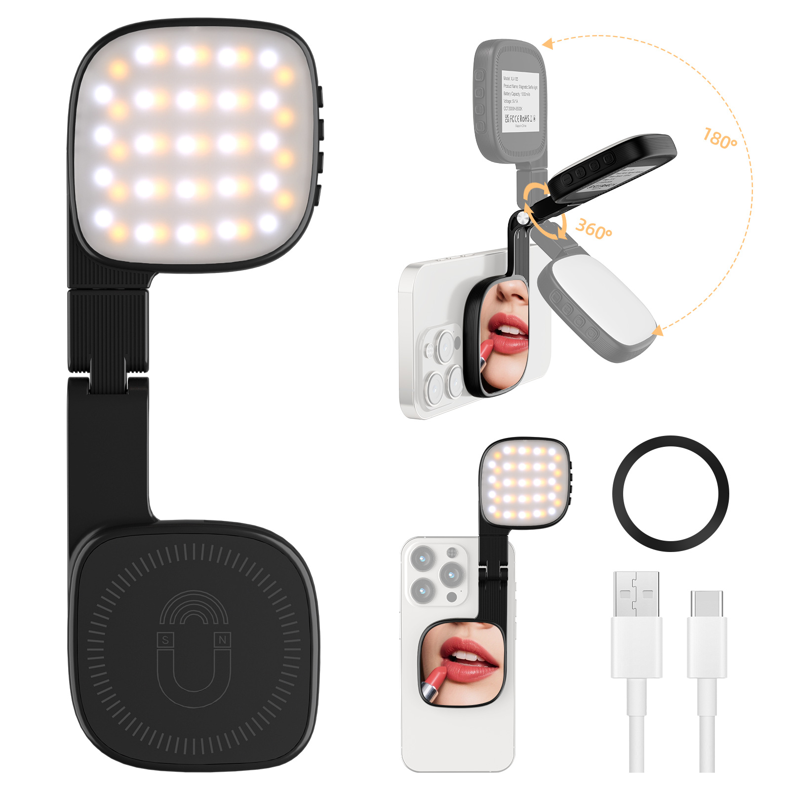 Magnetic Flip-Open Phone Fill Light Mini Portable LED Makeup Mirror
