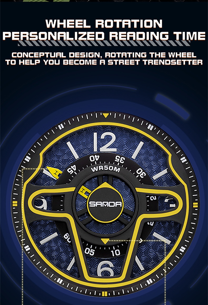 Sanda 9023 Creative Steering Wheel Quartz watch for Men