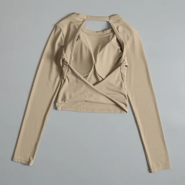 Sexy Beauty Back Sports Long t shirt Khaki - Shop at LoveMi