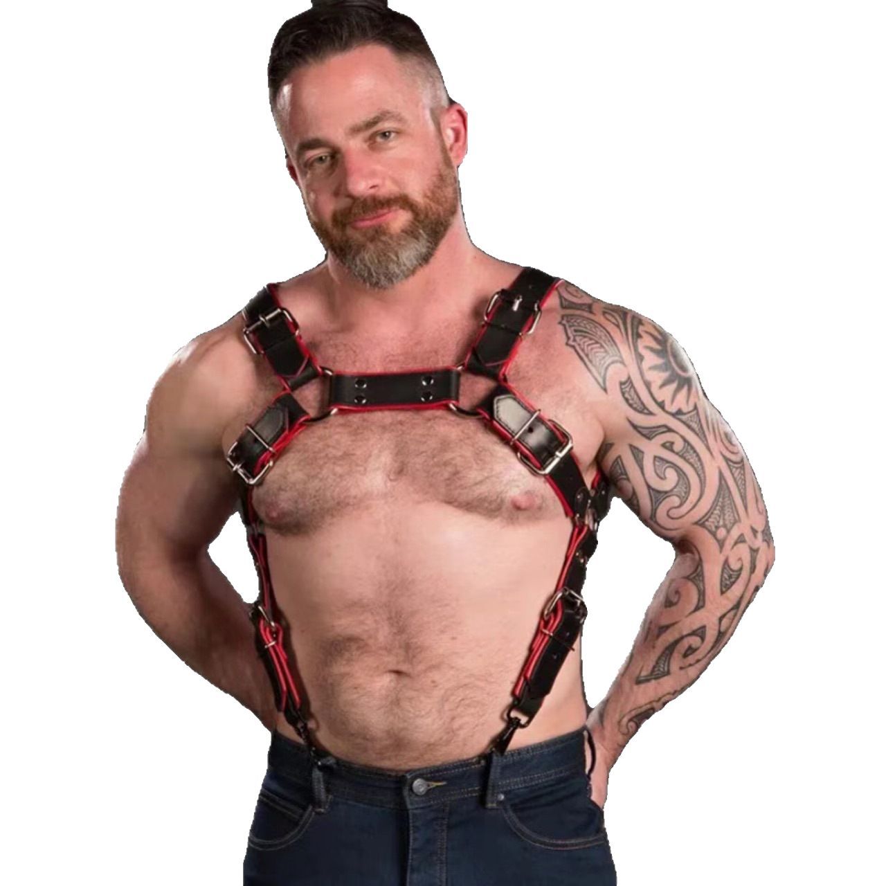 Mens Leather Chest Harness With Adjustable Fit