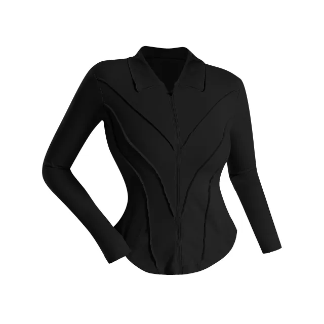 Lapel Yoga Clothes Long Sleeve Women's Zipper Jacket Black - Shop at LoveMi