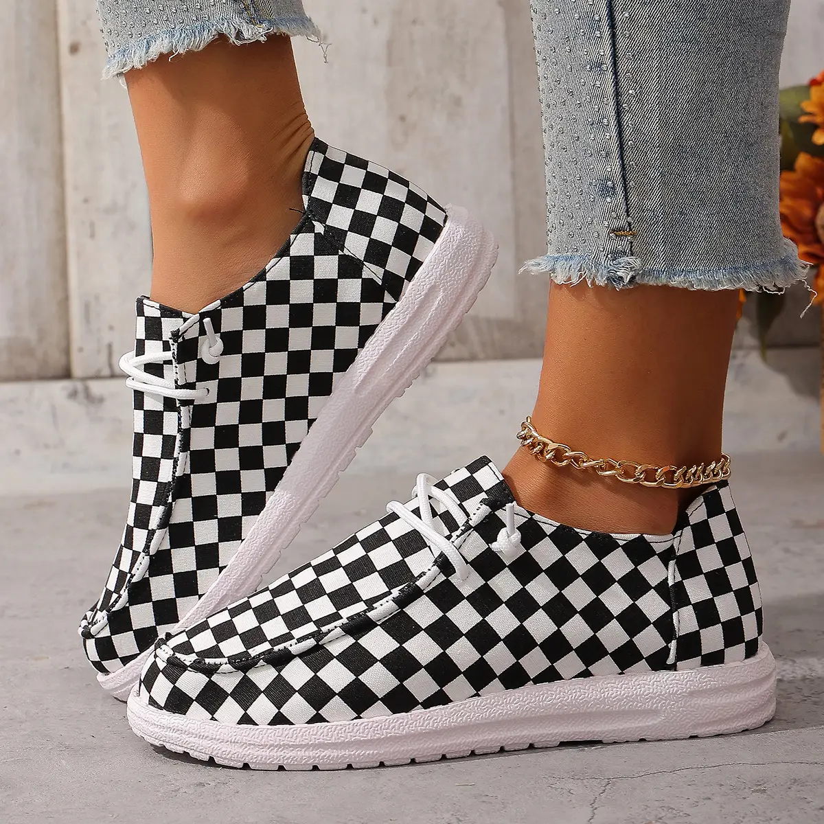 Plaid Slip-on Low-Top Flat Casual Womens Shoes