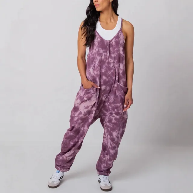 Fashion Plaid Colored Mosaic Loose Casual Jumpsuit Purple - Shop at LoveMi