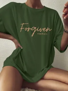 Versatile Simple Letter Print Loose Women's Cotton T-shirt - Green - View 1