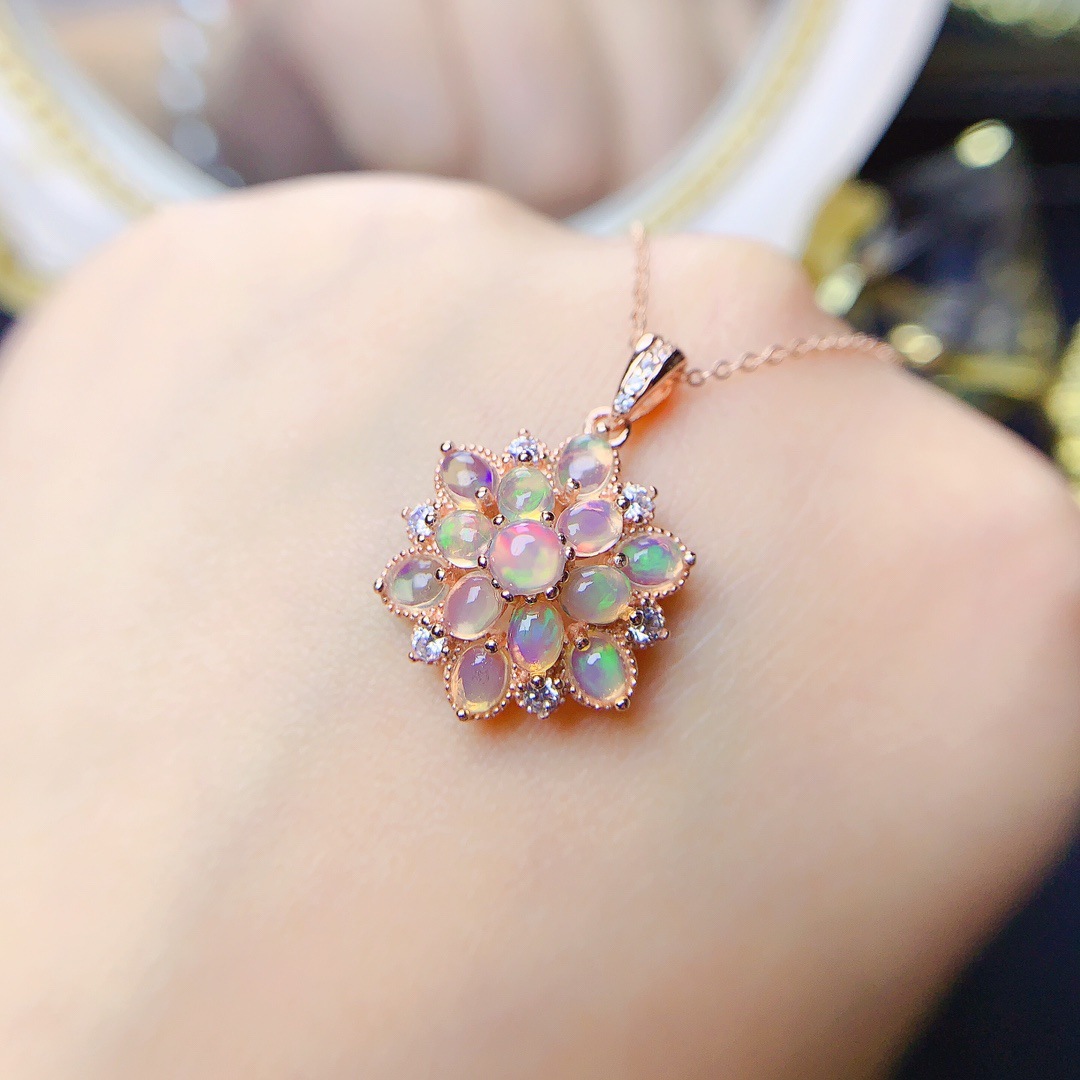 Natural White Opal Pendant Necklace - Image 9