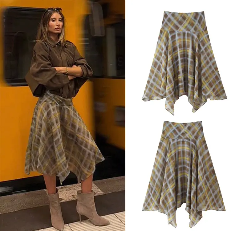 Womens Plaid Midi Skirt