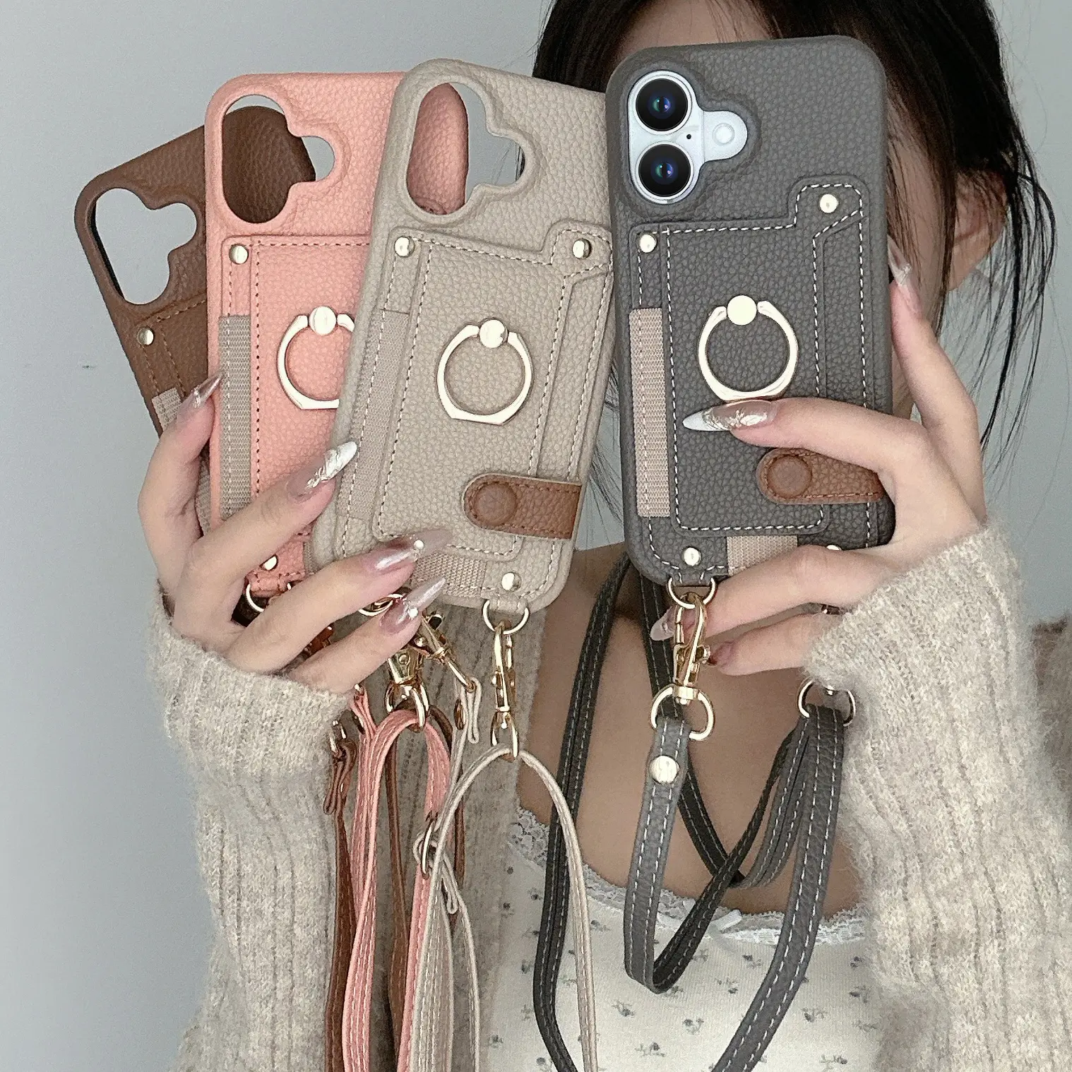 Long Crossbody Lanyard Leather Phone Case