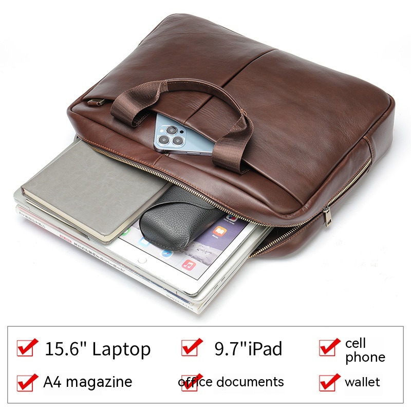 Genuine Leather Large Capacity Briefcase Men's Horizontal First Layer Cowhide Computer Storage Bag — foto 10