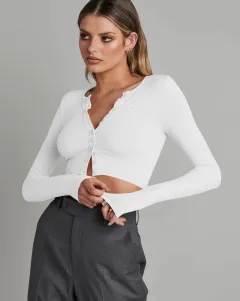 Button Rib Long Sleeve Knitted Cardigan Women's Clothes Cropped Top - Esij022 White - View 1
