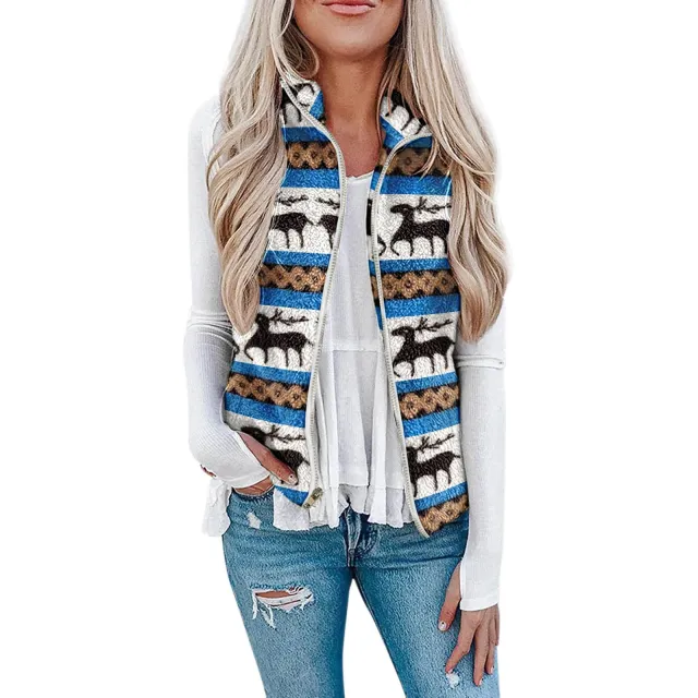 Women's Christmas Top Plush Printed Vest Blue - Shop at LoveMi