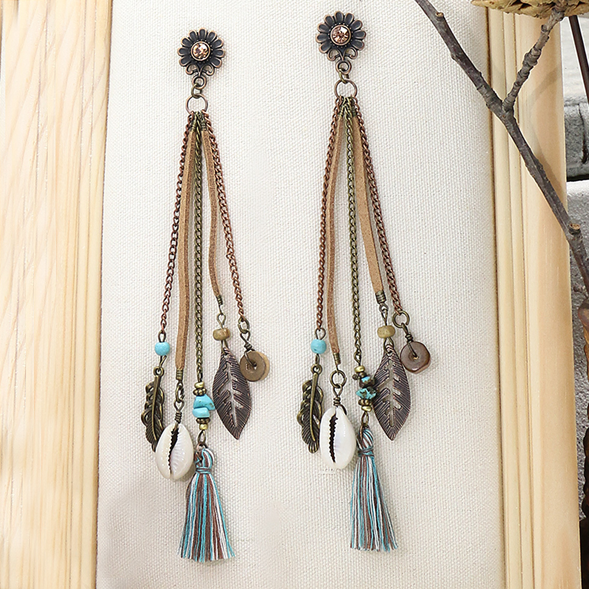 Long Fringe Earrings Female Shell Earrings Horn Sunflower Pendant