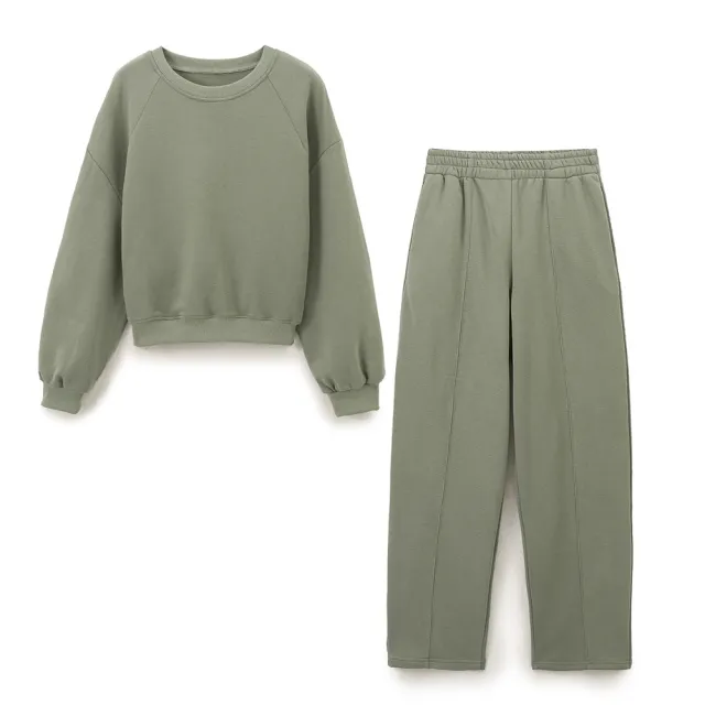 Flannel Sweater Elastic Waist Casual Straight Pants Green - Shop at LoveMi