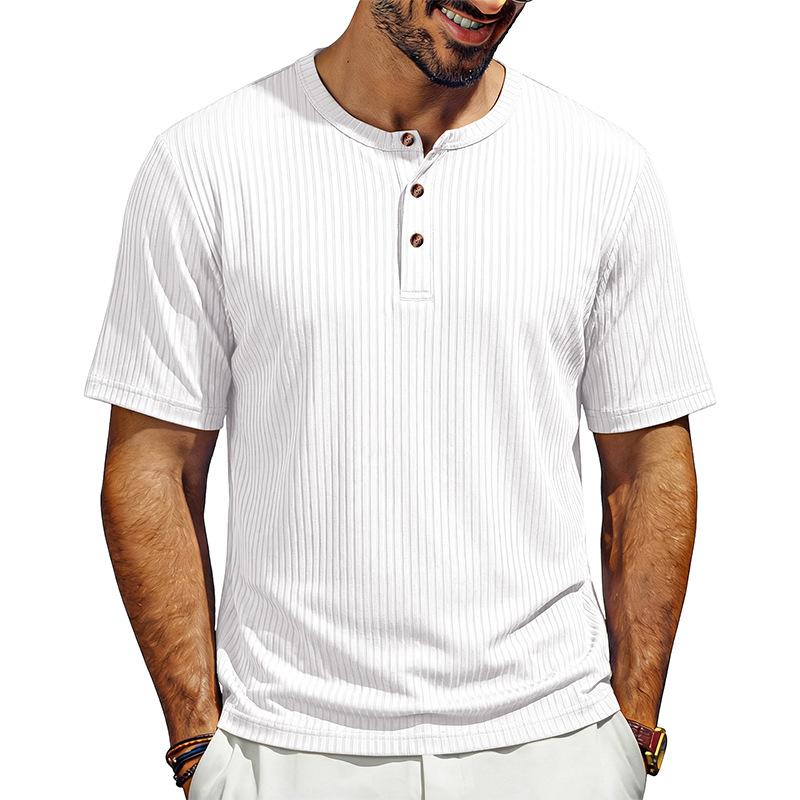 Summer New Men's Henley-Neck Ribbed T-Shirt