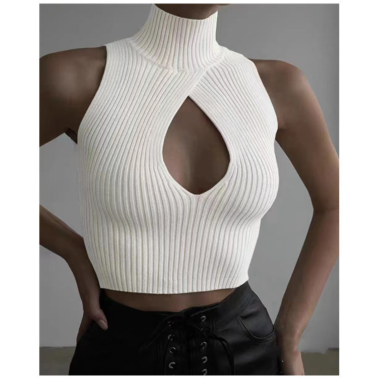 Short Vest High Collar Exposed Navel Niche Pure Sweater Top