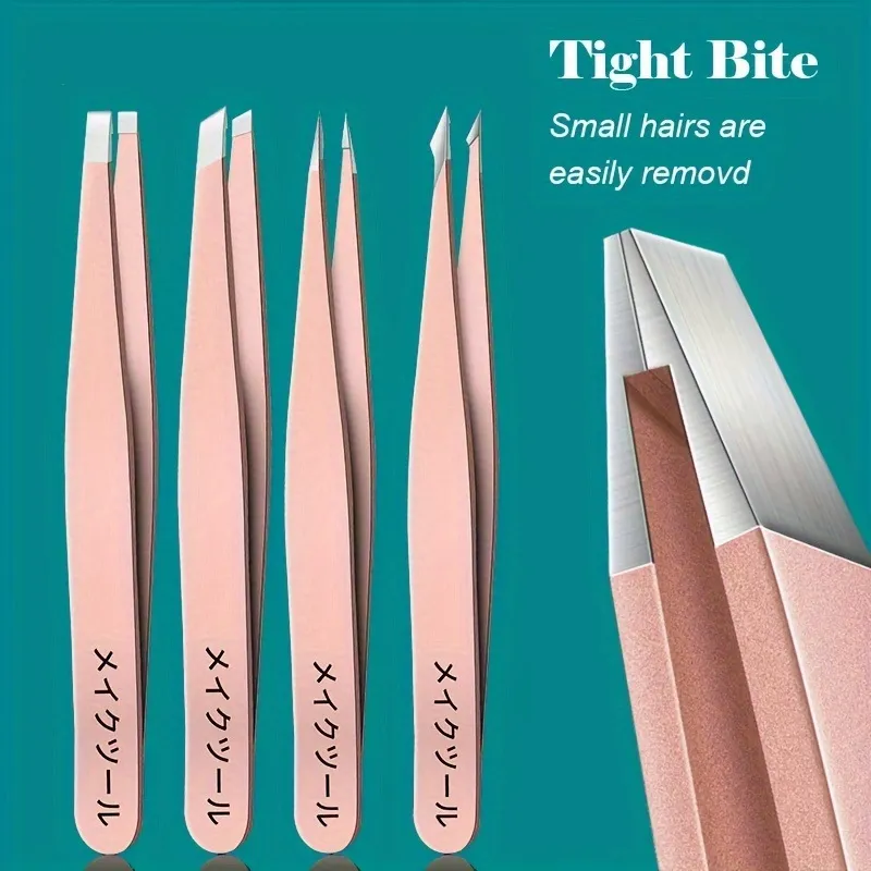 Eye Tweezer 4-piece Set Manicure Expert Eye-brow Knife Portable Tool Tweezers - Pink 4Pcs