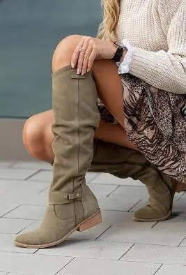 Zipper Suede Women's High Boots Green - Shop at LoveMi