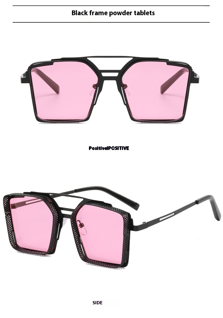 Steam Punk Sunglasses Men's Metal Hollow Square Frame Sunglasses Tide Double Beam Glasses