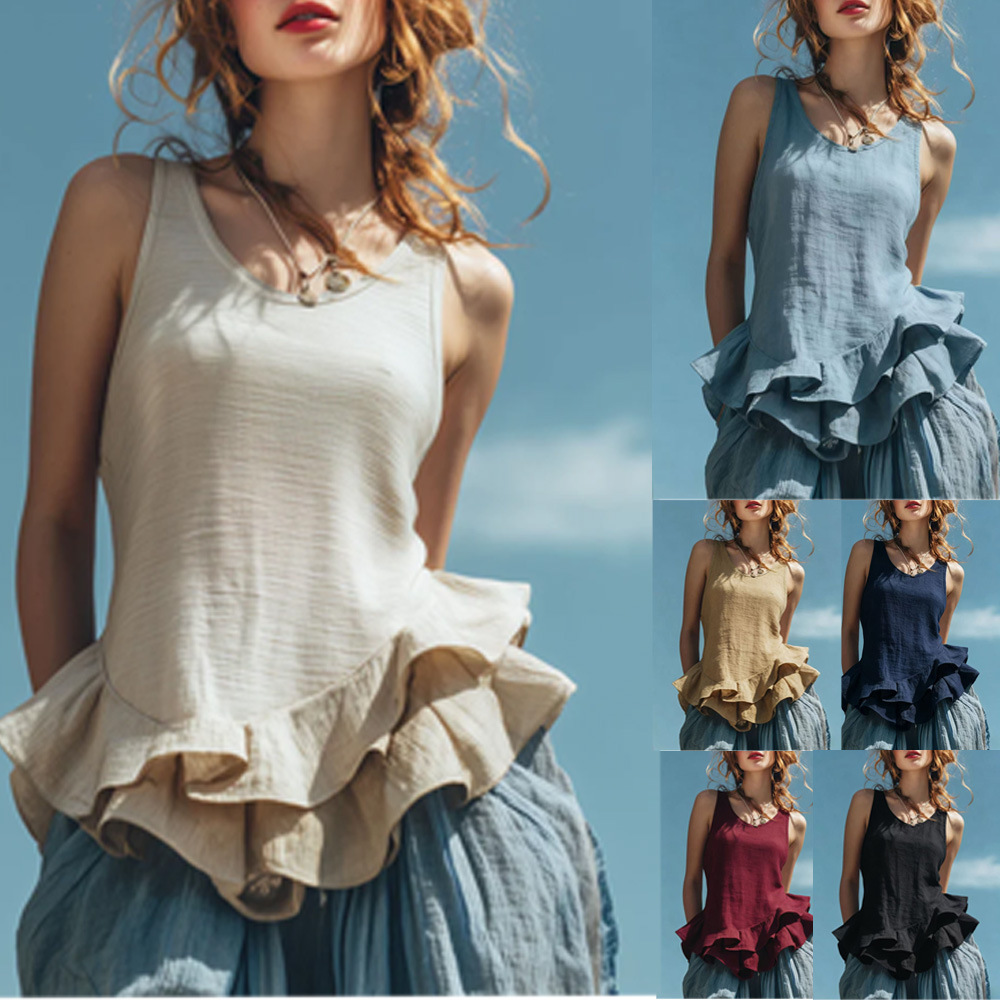 Casual Fashion Sleeveless Top With A Ruffled Hem