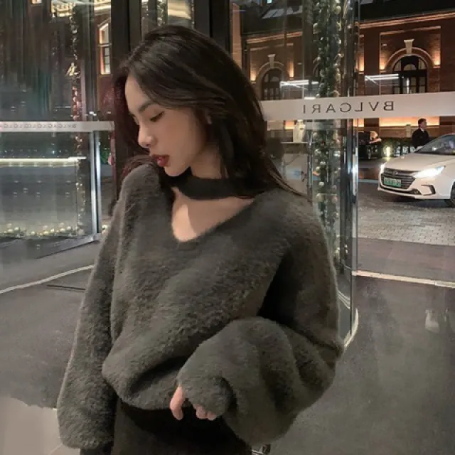 Autumn Winter Red Sweater For Women Loose Outer Wear Elegant Gray - Shop at LoveMi